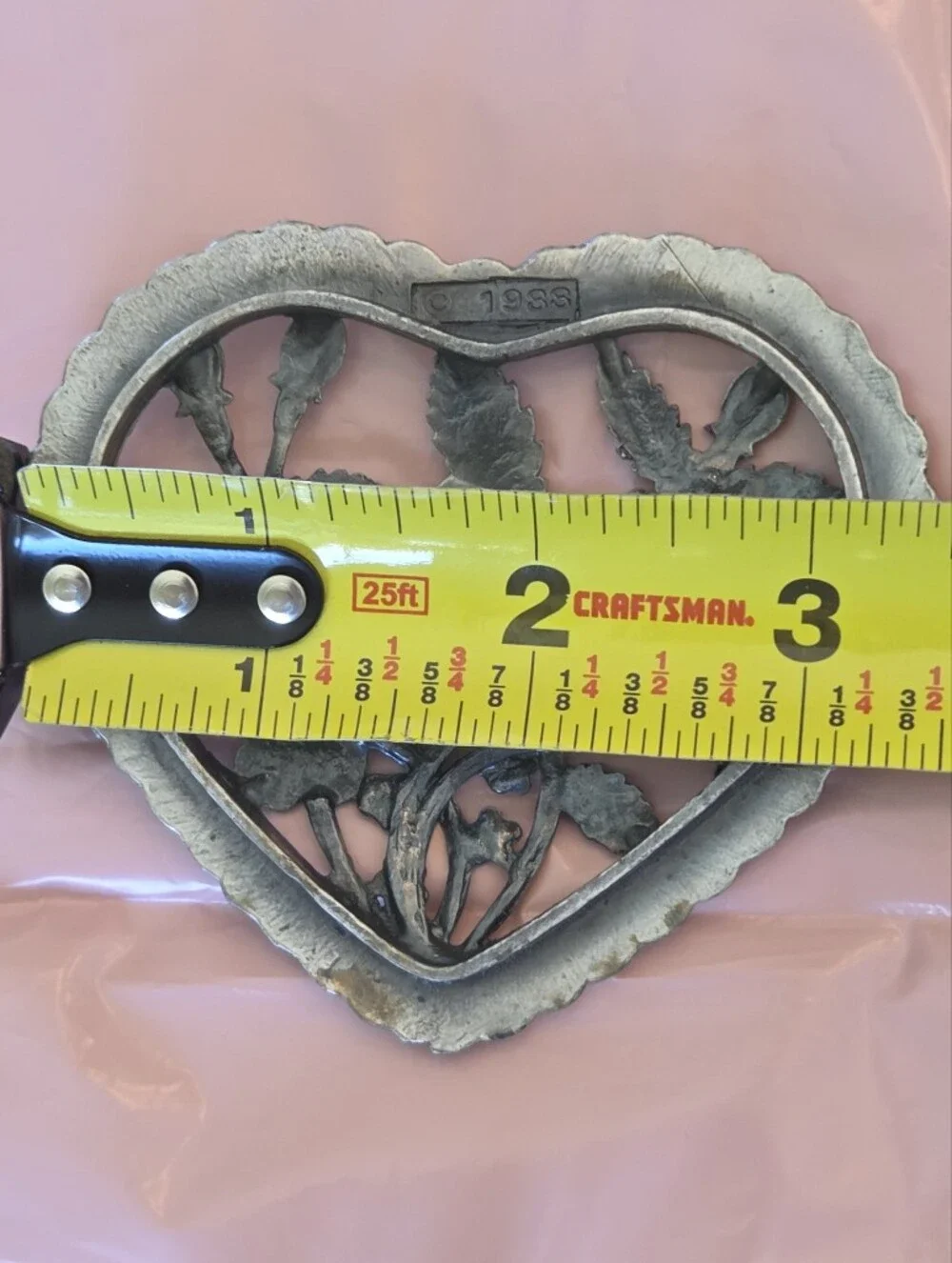 Vintage 1988 Crystal Heart Trinket Box Filigree Rose Pewter Lid